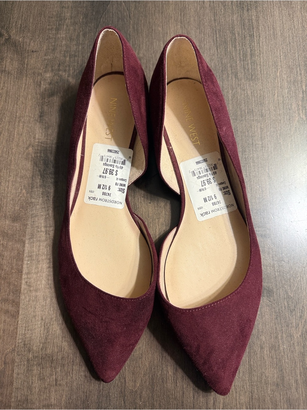 Nine West Women's Burgundy Pointed D'Orsay Flats